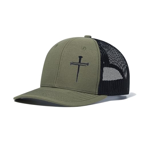 Unisex Embroidered 3 Nails Cross Hats for Men and Women,One Size Fits Most - color: 3 Nails Cross Trucker Hat Light Olive & Black