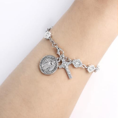 Brilucky 2 Sets St Benedict Bracelets with Saint Benedict Medals and Crucifix,Catholic Rosary Bracelet with Prayer Card for Women Men Gift,Medalla De San Benito Rosary Jewelry