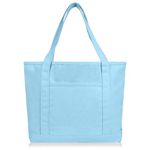 DALIX 20" Solid Color Cotton Canvas Shopping Tote Bag in Light Blue - color: Light Blue