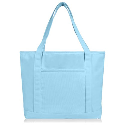 DALIX 20" Solid Color Cotton Canvas Shopping Tote Bag in Light Blue - color: Light Blue