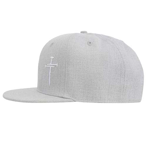 Christian Hats for Men Women - Cross Faith Flat Snapcback Hats - Religious Gifts for Thanksgiving Christmas - color: Grey/Cross White