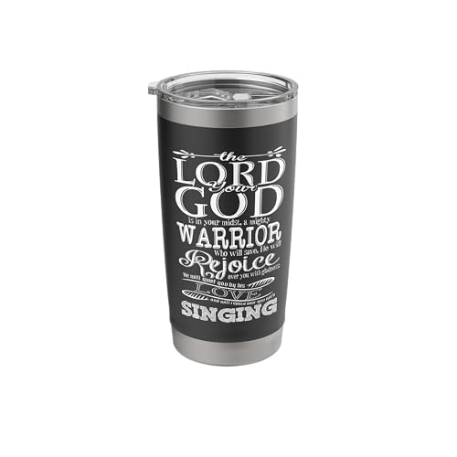 Bible Verse Shirt - Lord God Zephaniah 3:17 Christian Gift Stainless Steel Insulated Tumbler - color: Black