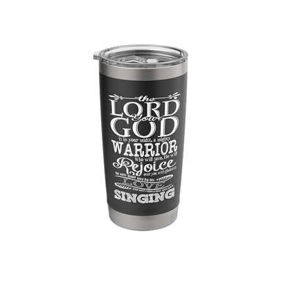 Bible Verse Shirt - Lord God Zephaniah 3:17 Christian Gift Stainless Steel Insulated Tumbler - color: Black