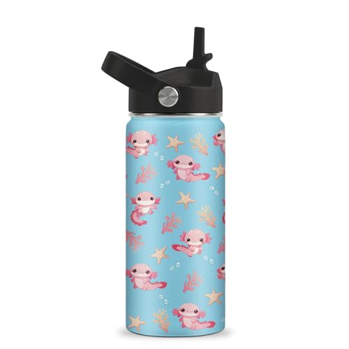Axolotl Water Bottle 16oz - Axolotl Stainless Steel Water Bottle with Straw - Cute Axolotls Insulated Cup for Girls Boys - Axolotls Kids Tumbler for School, Sports, Travel - color: Axolotl01, size: 16 Ounces