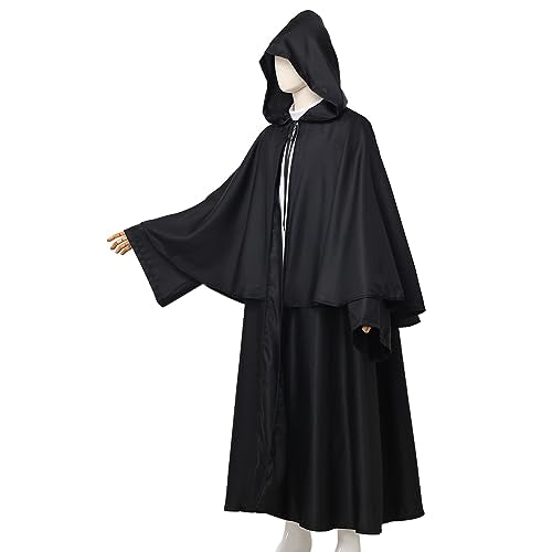 BLESSUME Friar Hooded Robe Monk Renaissance Priest Halloween Medieval Role Play Costume - color: Black, size: Medium
