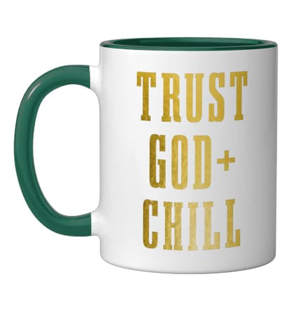 Trust God & Chill Christian Faith Jesus Church Pastor Funny Ceramic Mug, Dark Green/White, 11oz - color: Dark Green/White, size: 11 Ounces