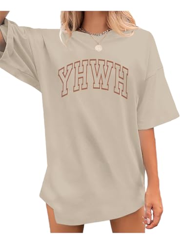 MNLYBABY YHWH Oversized Shirt Women Christian Tshirts Jesus Faith Inspirational Casual Tee Tops - color: Apricot, size: Large