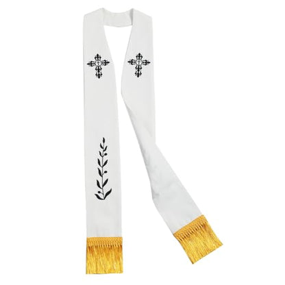BLESSUME Church Clergy Pastor Cross Embroidered Stole - color: White 5