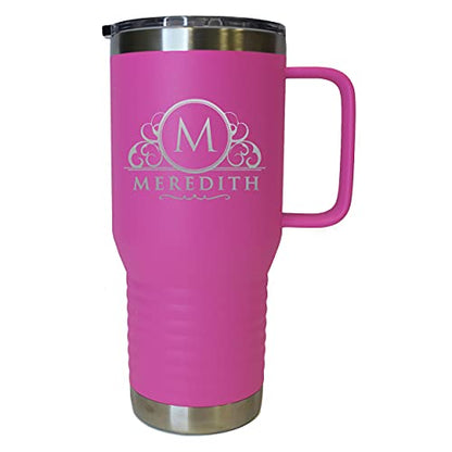 The Wedding Party Store Personalized 20 oz Stainless Steel Powder Coated Vacuum Insulated Double Walled Travel Tumbler Coffee Mug with Handle and Lid (Hot Pink) - color: Hot Pink