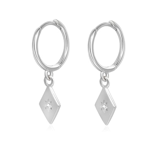 925 Sterling Silver Dangle Earrings Heart Star Cross Drop Earrings Dainty Gold Trendy Cute Earrings for Women - color: Rhombus, silver