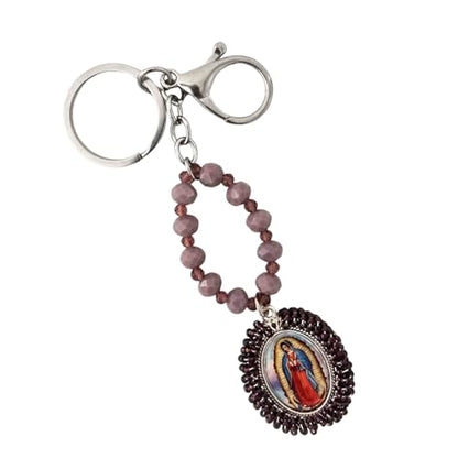 Sabeli Handmade Keychain Clip Holder - Catholic Rosary Bead Prayer - Religious Gifts Men Women - Llavero Catolico Regalo - color: Virgen De Guadalupe Purple