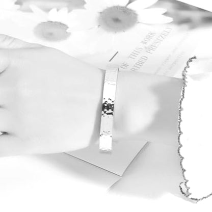 Jude Jewelers 6mm Width Stainless Steel Hammered Surface Classical Plain Open Cuff Bangle Bracelet - color: Silver