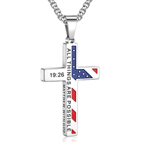 Yoosteel Silver American Flag Soccer Cross Necklace for Men Religious Gifts