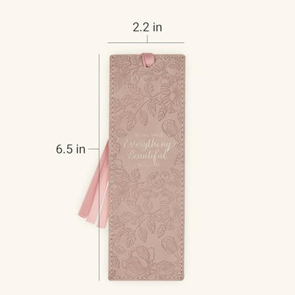 Christian Art Gifts Premium Faux Leather Bookmark: Everything Beautiful - color: Pink Floral/Everything Beautiful