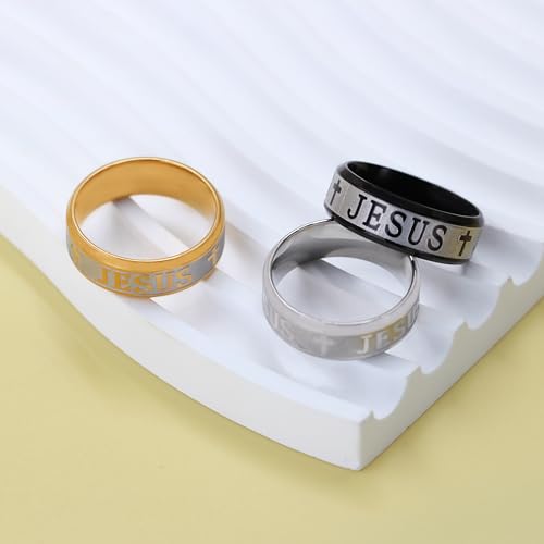 Uloveido Stainless Steel JESUS Cross Ring - Christian Faith Scripture Jewelry for Men - 8mm Comfort Fit Wedding Cross Band Durable Polished - color: Black