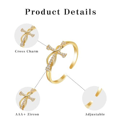 Btysun Cross Rings for Women Christian Gifts Adjustable Non Tarnish Gold Rings Stocking Stuffers Religious Confirmation Catholic Gifts for Her Daughter Sister Faith Baptism Jewelry - color: Baptism.
