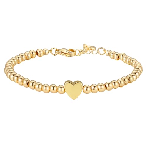 GINAZAL Gold Bead Bracelet for Women, Hypoallergenic Fade-Resistant | Brass | 14K Gold |Cubic Zirconia - color: Heart