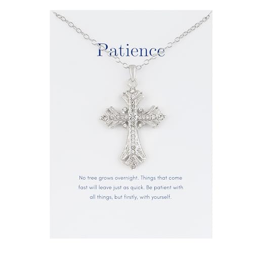 Alilang Silvery Tone Celtic Cross Pendant Necklace with Religious Message Card & Envelope Christian Jewelry - style: Patience