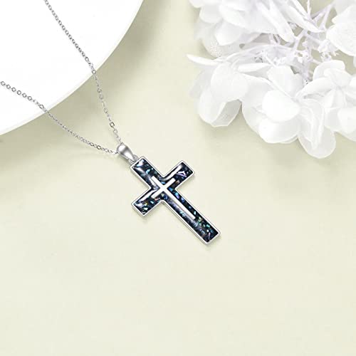 YFN Cross Necklace Sterling Silver Religious Cross Pendant Jewelry Christian Gifts for Women Men - style: A. Abalone Shell Randomized
