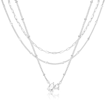 3PCS Gold Silver Layered Necklaces for Women Trendy - color: Silver&WR