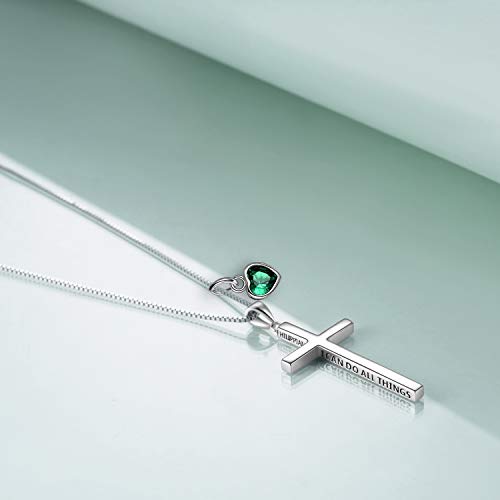 POPLYKE Cross Necklace 925 Sterling Silver Philippians 4:13 I Can Do All The Things Inspirational Necklace Gifts for Women Men 20+2'' - color: silver-05 May