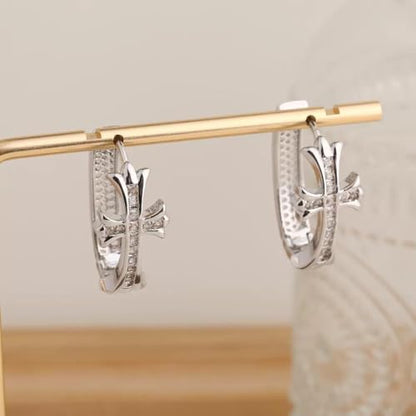14K Gold Plated Cross Hoop Earrings for Women, Crystal Huggie Earrings, Elegant Faith Jewelry Gift - color: silver