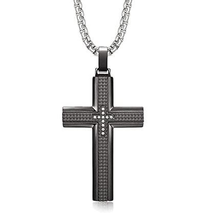 Holizaly Men's Cross Necklace 316L Stainless Steel Pendant White/Gold/Black/Blue Rolo Chain-Gift Box Included - color: black -B