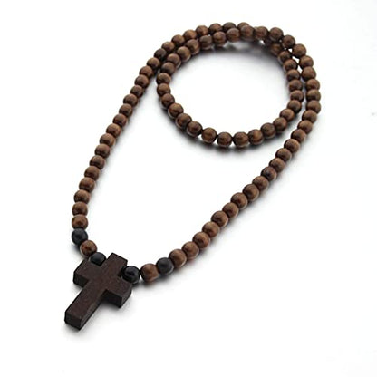 FORUBUS Wooden Cross Pendant Necklace - Wood Beads Cross Religion Necklace for Women Men Believer Prayer Baptism Jewelry - color: A brunet