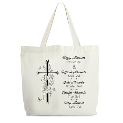 Inspirational Tote Bag For Women, Religious God Tote Bags, Christian Shoulder Bag, Inspirational Gift For Women Friends, Bible Verse Canvas Tote For Birthday Thanksgiving Christmas -89