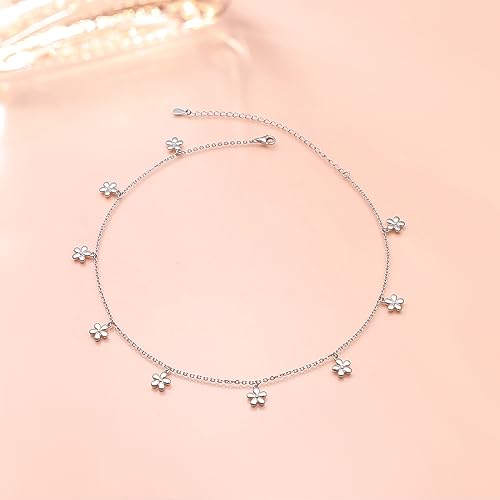 DAOCHONG Women S925 Sterling Silver Disc Statement Choker Necklace - style: Flower