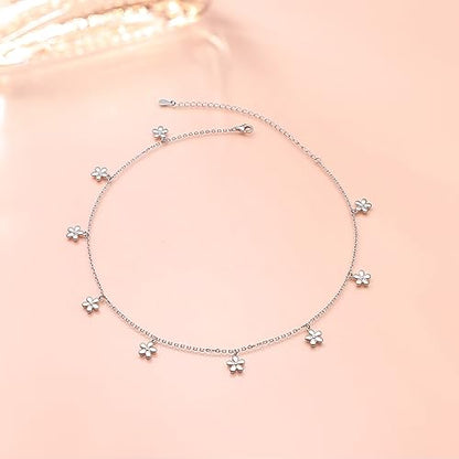 DAOCHONG Women S925 Sterling Silver Disc Statement Choker Necklace - style: Flower