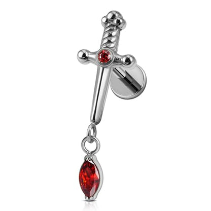 FINE4U 1PC ASTM F136 Titanium Sword Piercing Jewelry for Conch, Tragus, Helix 16G 8mm, Implant Grade Hypoallergenic Flatback Stud - color: Dagger - Tit