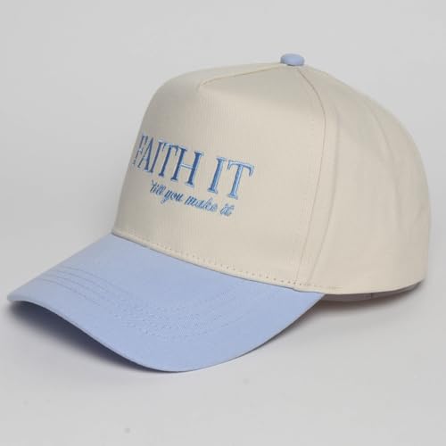 MIRMARU Christian Theme Embroidered 5 Panel Cotton Trucker Hat Snapback Cap for Men and Women - color: Faith It, Light Blue