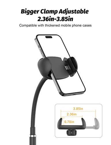 Cell Phone Stand, Adjustable Height & Angle Gooseneck Stand for Desk Flexible Arm Universal Holder, Aluminum Alloy Desktop Recording Compatible with 3.5"-7" Device (Black) - color: Black
