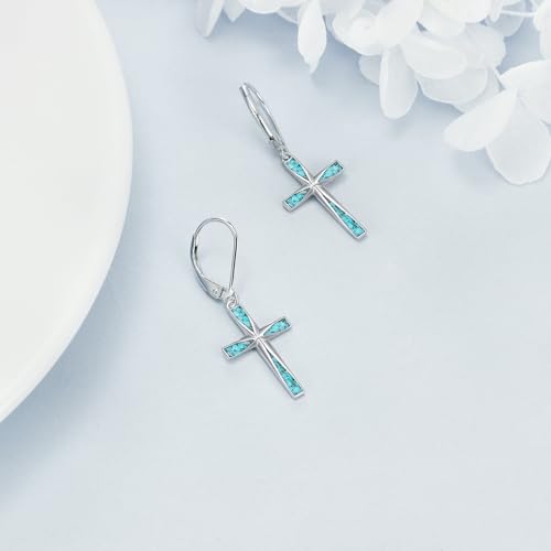 Cross Earrings 925 Sterling Silver Dangle Earring Gifts for Women - style: Origami Turquoise