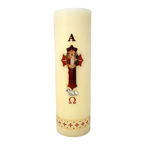 Cirio Pascual Paschal Candle – (10" inches - Regular / 1 Kilo) 100% Wax Religious with Alpha & Omega Symbol – Jesus Christ Church Candle for Holy Saturday Vigil, Resurrection & Worship - size: 10" inches - Regular / 1 Kilo