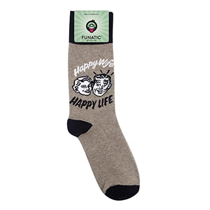 FUNATIC Crazy Socks with Funny Sayings - Novelty Gift for Men, Women, Adult - color: Happy Wife Happy Life