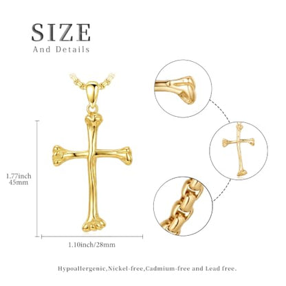 14K Gold Plated Cross Pendant Necklace Christian Jewelry Religious Gift - color: C01-Rib Cross Gold