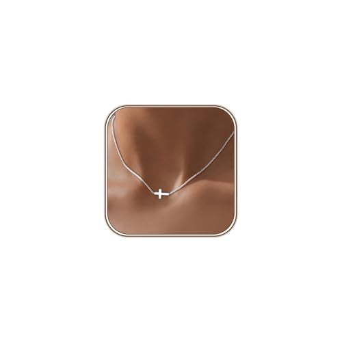 Airmb Cross Necklace for Women Choker 14K Gold/925 Silver Plated Dainty Choker Small Cross Pendant Trendy Cute Cross Charm Delicate Necklace Hypoallergenic Faith Jewelry Religious Gifts for Women - color: Sideways Cross-Silver Plated