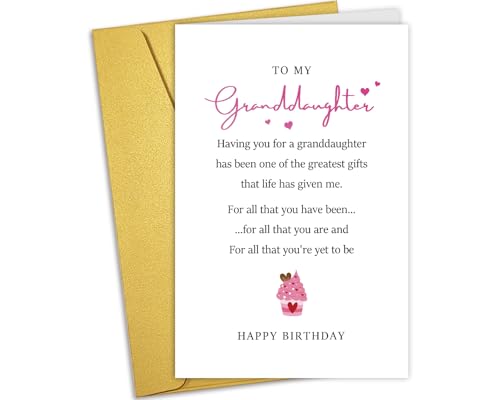 Nchigedy Happy Birthday Cards for Granddaughter, Granddaughter Poem Birthday Card, Granddaughters Bday Card from Grandma Grandpa - color: #18