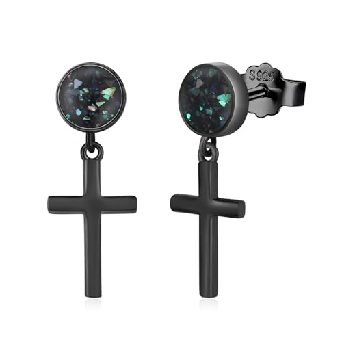 Black Dangle Drop Earrings 925 Sterling Silver Turquoise Earrings Jewelry Gifts for Women Men - style: Cross-Abalone Shell