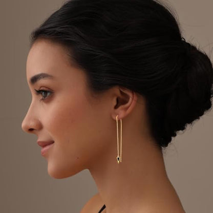 LeCalla 925 Sterling Silver Long Drop Earrings for Women | Lightweight Long Tassel Chain Threader Drop Dangle Earring for Women - color: Black Triangle Drop