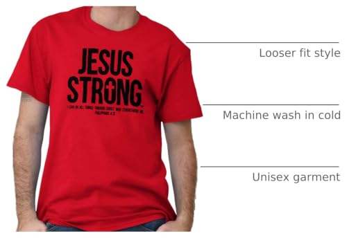Jesus Strong Philippians 4:13 Bible Graphic T Shirt Men or Women - color: Red, size: Medium