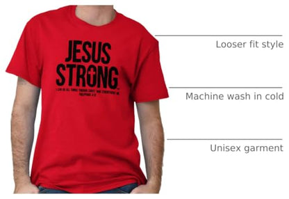 Jesus Strong Philippians 4:13 Bible Graphic T Shirt Men or Women - color: Red, size: Medium