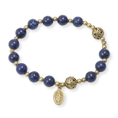 Nazareth Store Stone Beads Rosary Bracelet with Metal Separators and Catholic Medal - Durable and Elegant Wrist Jewelry - color: Lapis Lazuli