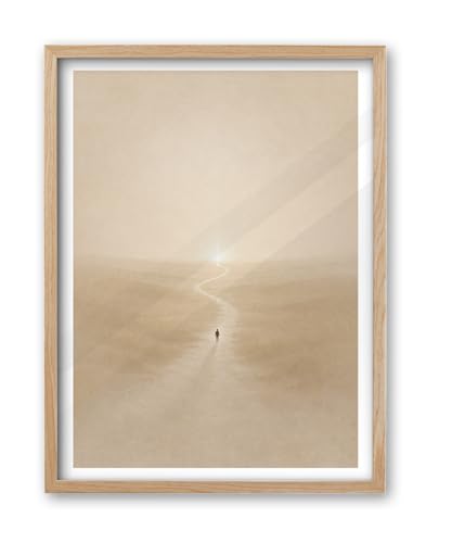 iHery 12x16in Light in the Distance Framed Christian Wall Art - color: OAK Framed Distance, size: 16"L x 12"W