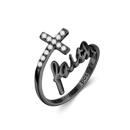 Cross Rings Faith Ring 925 Sterling Silver Adjustable Cross Wrap Ring Christian Fashion Band for Women - color: B-Black Gold