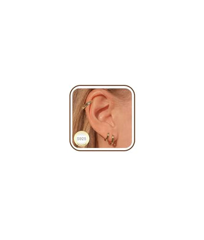 3Pairs Gold Cross Earrings for Women Hoops Huggie Earrings Stack Set - color: Gold-8