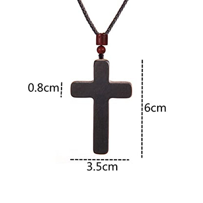 COLORFUL BLING Natural Wooden Catholic Rosaries Wood Crucifix Prayer Beads Pendant Necklace Prayer Jesus Religious Cross Rosary Necklace Handmade Jewelry - color: single black