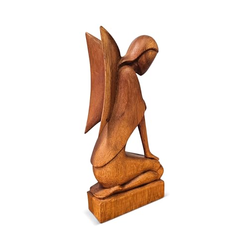 G6 Collection Wooden Handmade Abstract Statue, Kneeling Angel Figurine, 12" - style: Kneeling Angel